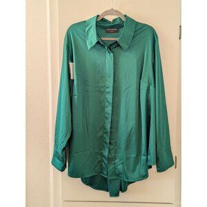 Lane Bryant Womens Plus Size 24 Emerald Green Satin Button-Up Blouse